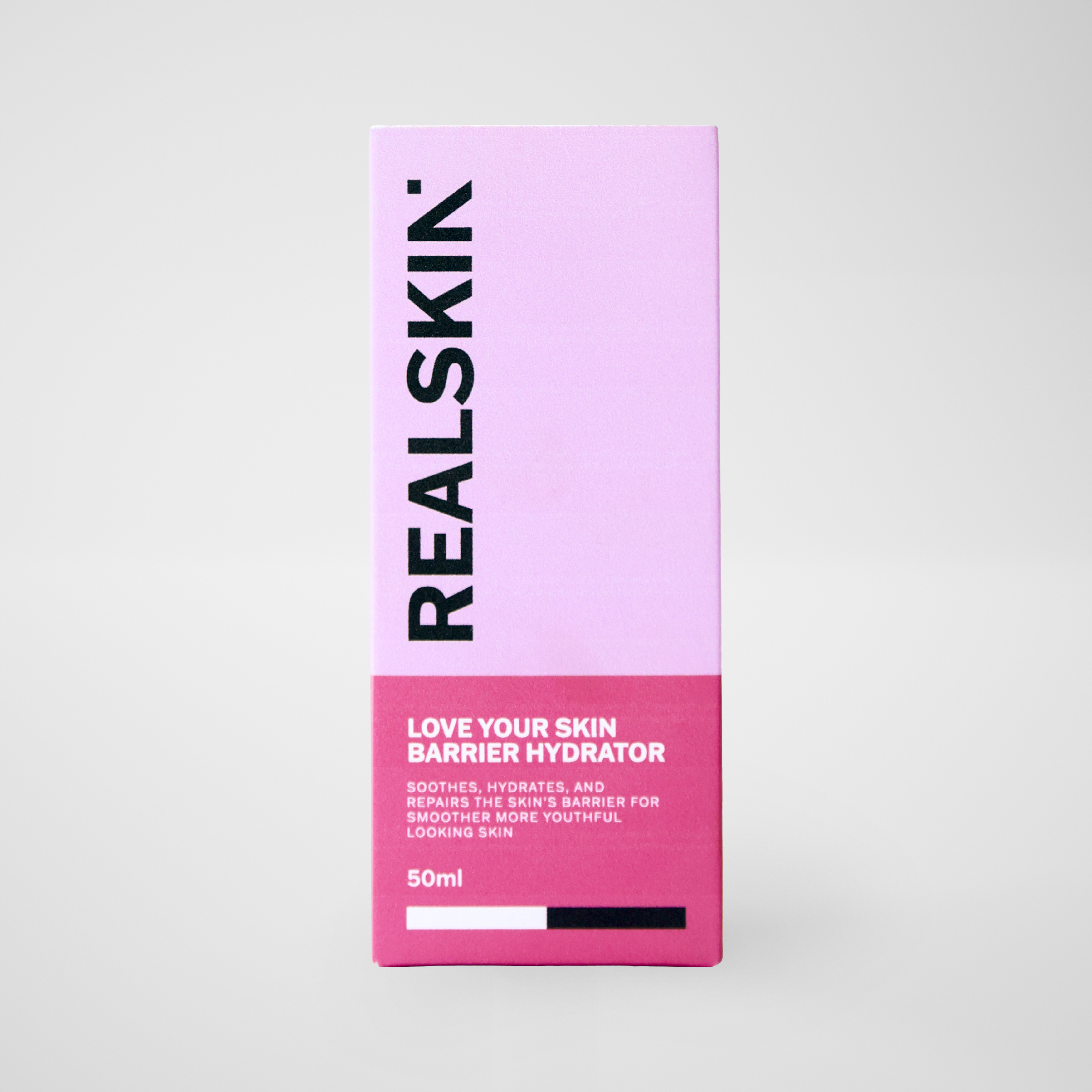 Realskin Love Your Skin Barrier Hydrator in a two-tone pink rectangle box